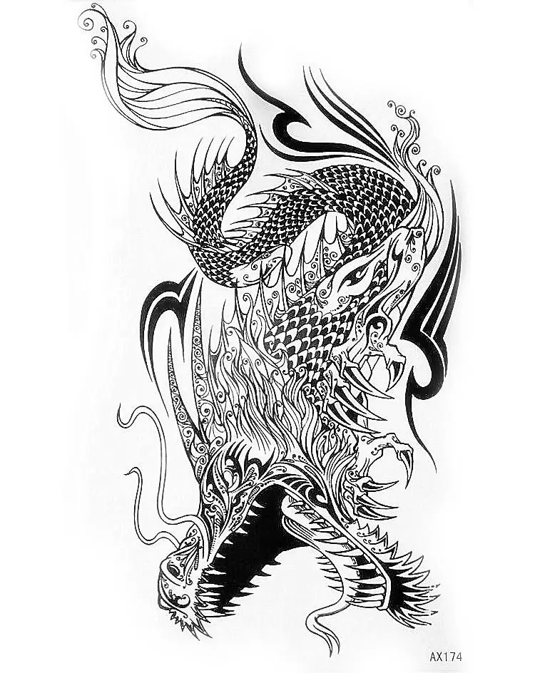 Waterproof Black Dragon Fly Tattoo Sticker Lower Back Shoulder Sleeve Arm Cool Men Temporary Fake Tattoos Drawings AX174 | Красота и