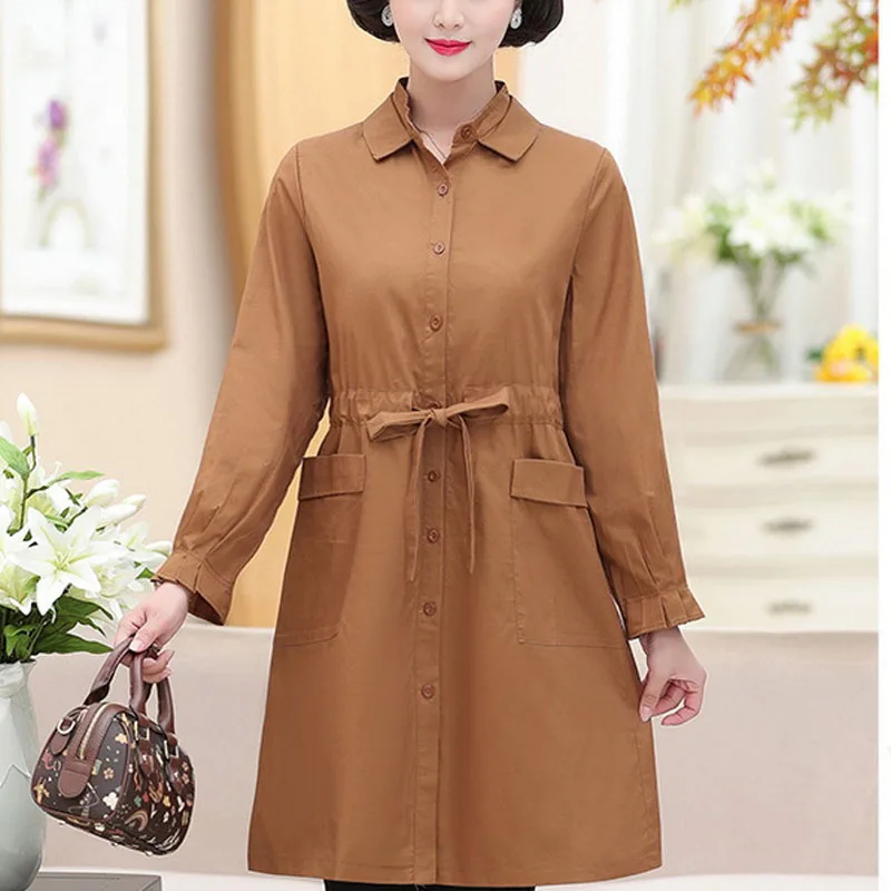 Large size Mother spring and autumn dress noble thin coat middle-aged women's temperament long trench PXOS75AJ132 | Женская одежда