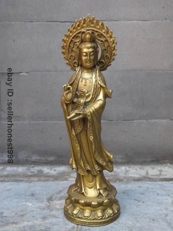 

9"Tibet Buddhism Brass Copper Nanhai Guanyin Boddhisattva Kwan-yin Statue