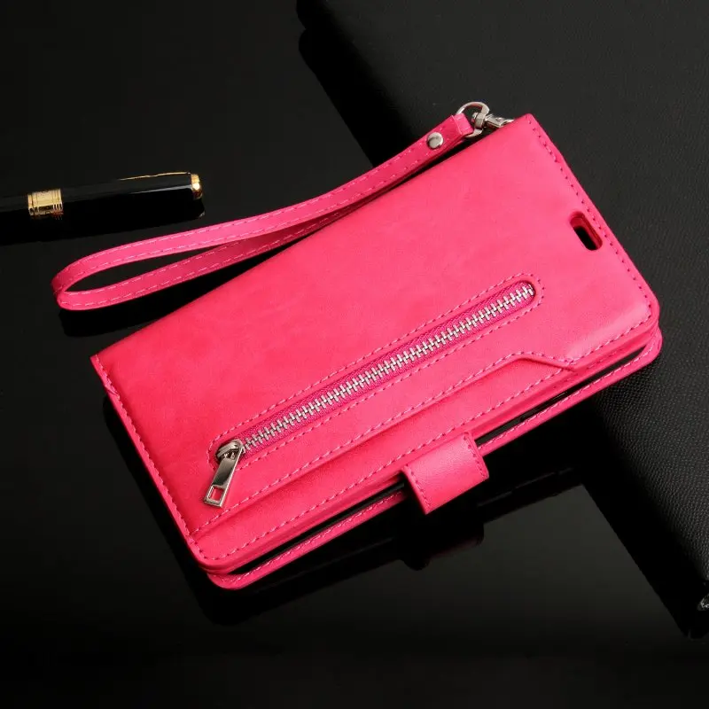 Rose Red Многофункциональный кожаный кошелек на молнии Card Case для iPhone 5 5S SE 6 6S 7 8 Plus X XR XS Max чехол Обложка Flip Стенд на Коке - Цвет: Rose Red