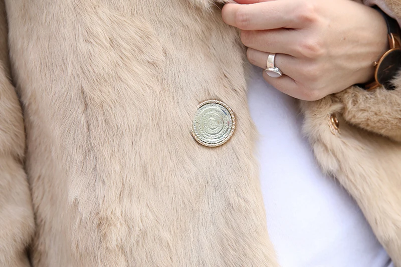 New Button Closed Pure Real Rabbit Fur Coat Factory Plus Size Low Discount Sale Direct Genuine Fur Overcoat tsr356