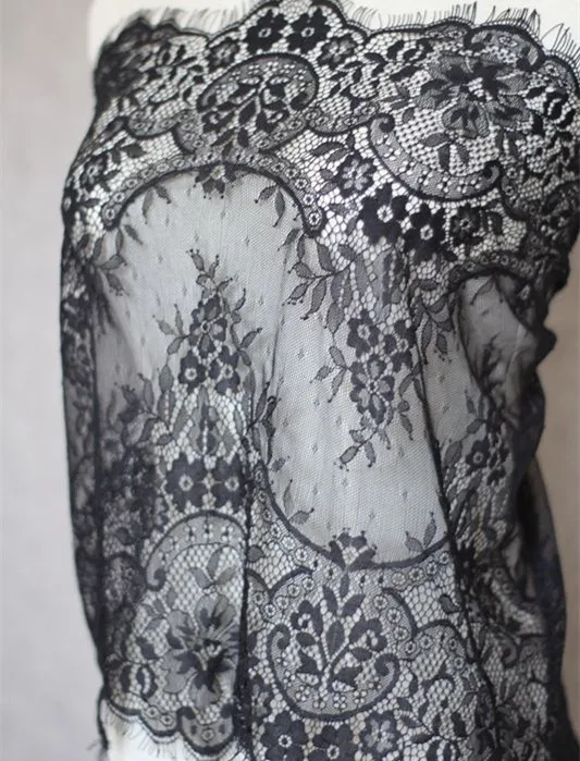 

Bridal dress chantilly lace fabric White/ Black Eyelash Lace Trim DIY Wedding Bride Dress Sewing Craft 3meter/piece 45cm Wide