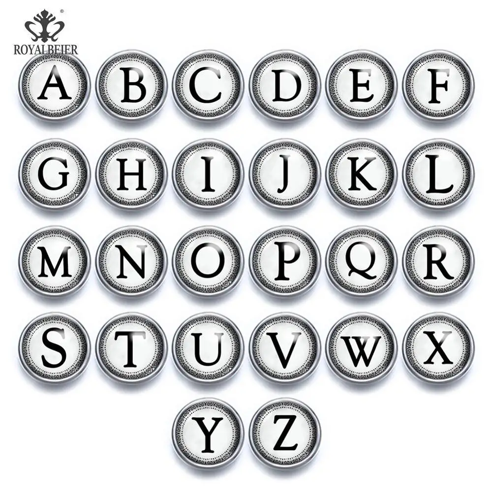 kg0045b ROYALBEIER, 26 шт./лот, греческие буквы, алфавит, оснастка, ювелирное изделие, 12 мм, стекло, оснастка, ювелирное изделие, 12 мм, оснастка, ювелирные изделия, подарки ручной работы - Окраска металла: kg0045b