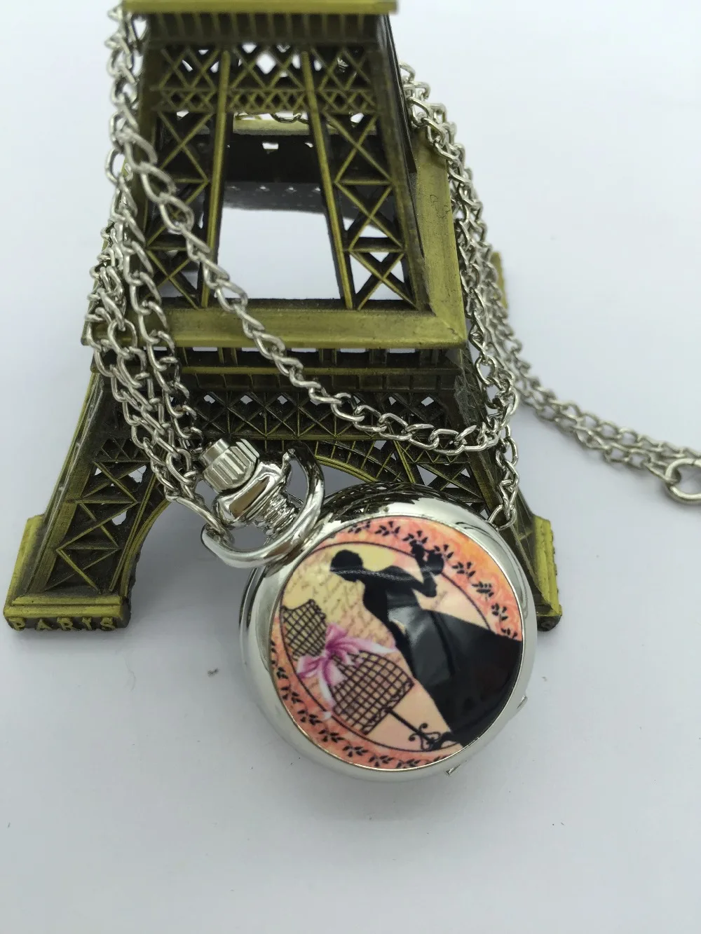 

Wholesale 10pcs price good quality silver mirror elegant beautiful woman girl lady princess pocket watch necklace chain