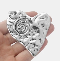 4pcs tibetan large hammered love heart charms carved spiral swirl pendants for findings jewelry making 70x68mm