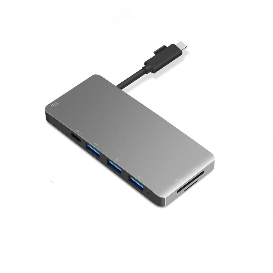 Gray 7 в 1 USB-C концентратор 3* USB 3,0 складной кабель type-C порт адаптер для lightning 4K HDMI многопортовый с SD/TF кард-ридером - Цвет: Gray