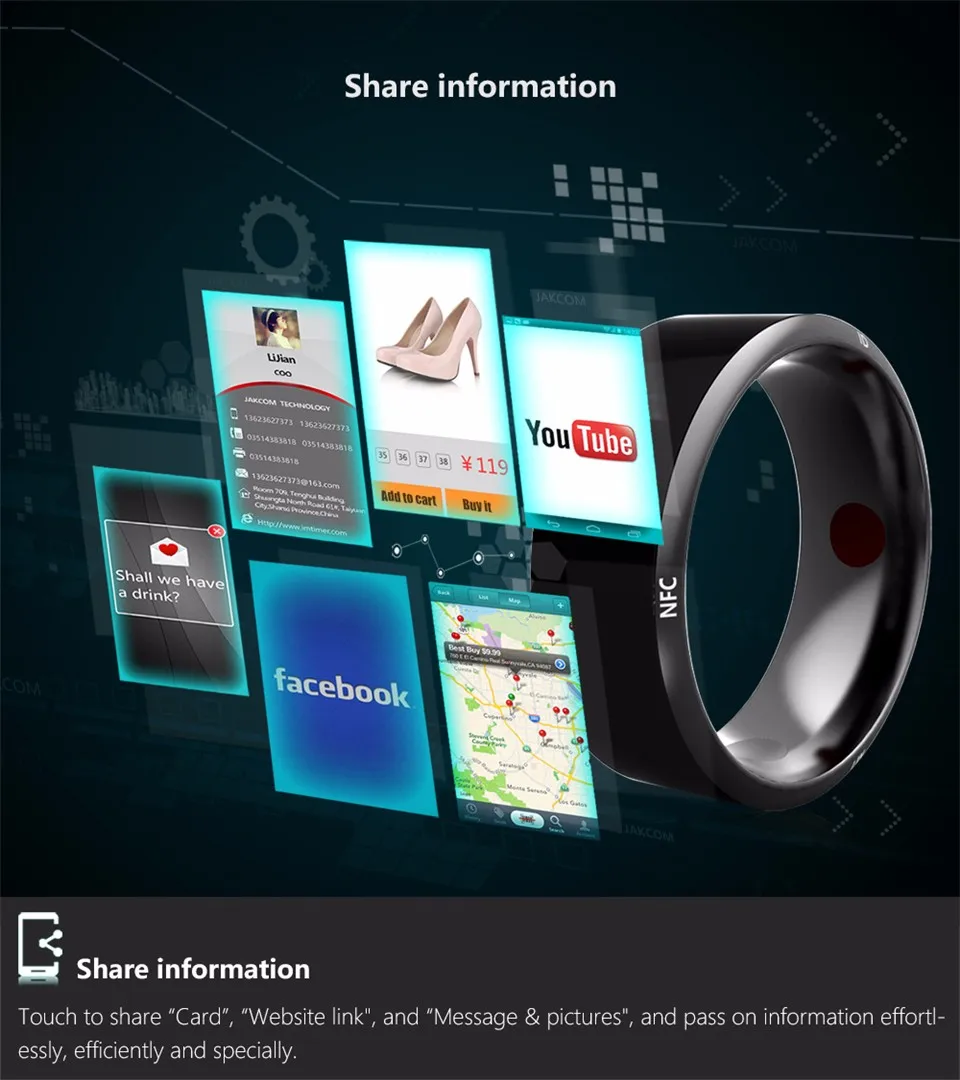 Jakcom R3 Smart Ring(умное кольцо 3-доказательство App Enabled носимых Технология волшебное кольцо для Android оконные рамы NFC телефон умные аксессуары