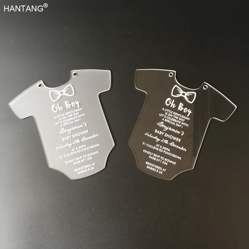 

Cute Baby Dress Shape 145x145mm Frosted/Clear Acrylic Christening Invitation Card 100pcs per lot