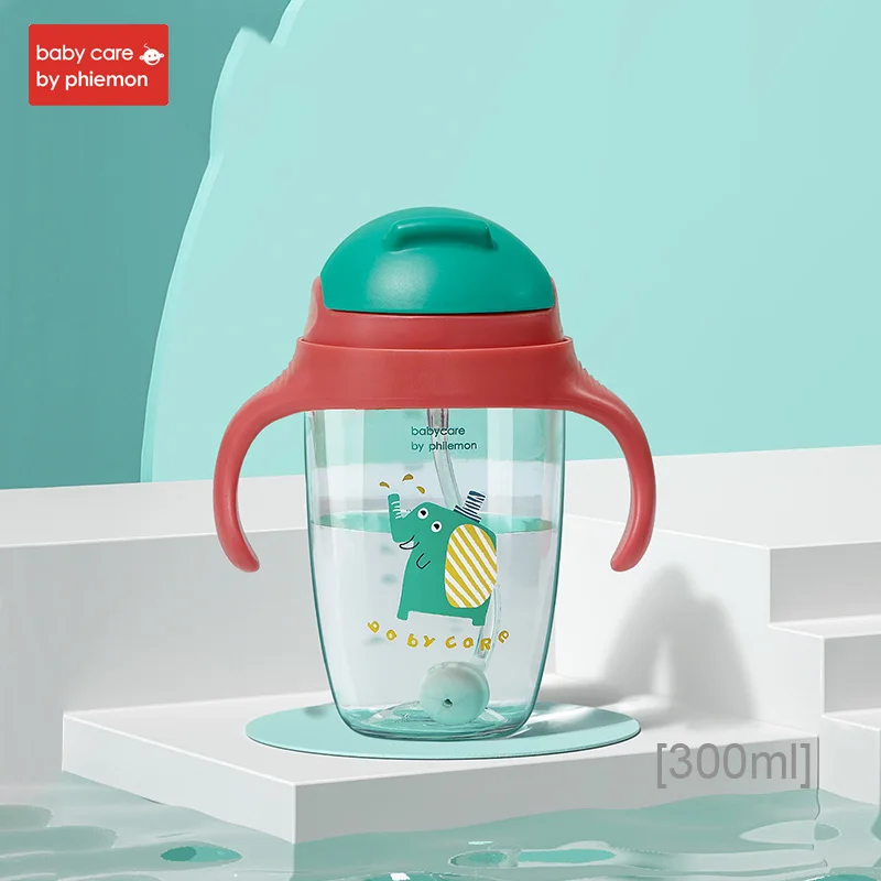 red-300ml Милая детская соломенная бутылочка для воды, силиконовая бутылочка для кормления младенцев, стандартный гравитационный шар, откидная крышка, герметичная Тренировочная бутылочка Тритан - Цвет: red-300ml