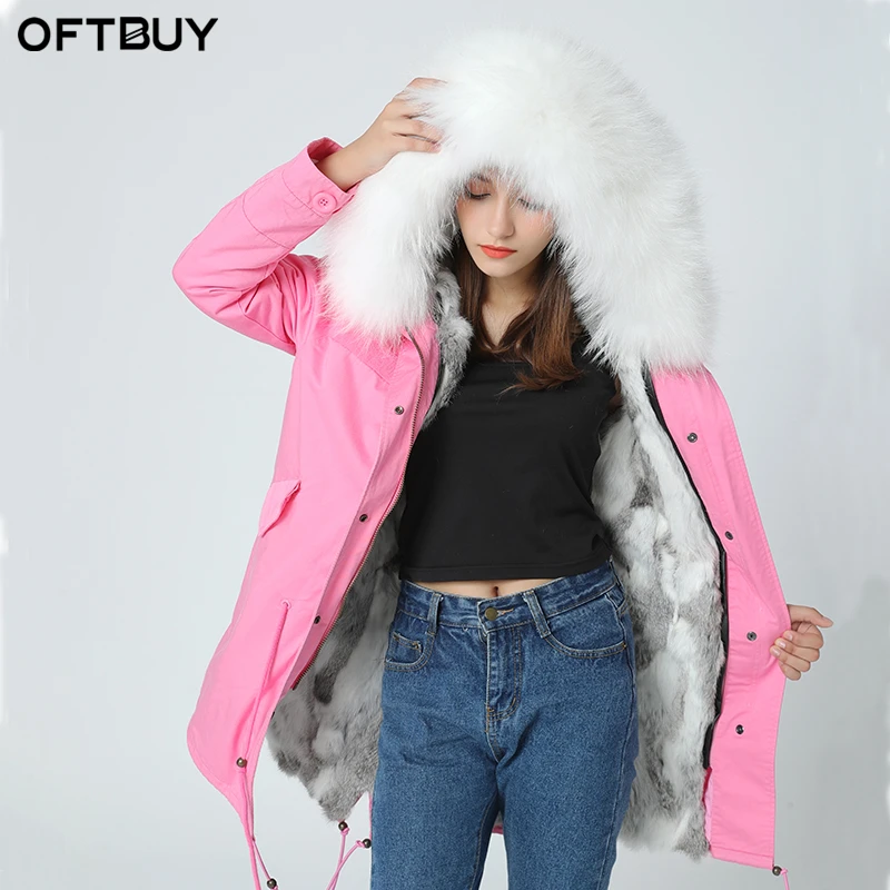 Розовая Длинная зимняя куртка OFTBUY теплая парка с капюшоном и воротником из