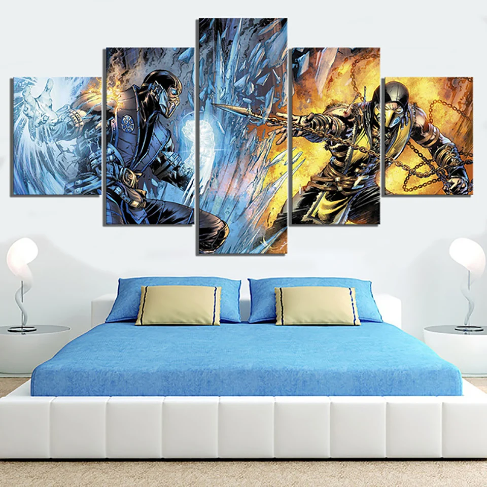 Модульная картина, украшение для дома, 5 шт., Mortal Kombat, игра, настенное искусство, современный холст, Hd печать, живопись для спальни, плакат, рамка