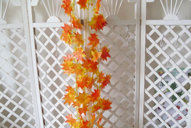 

24pcs 7.8 feet Wired Maple Leaf Garland Silk Artificial Vine Greenery For Wedding Home Office Decoration