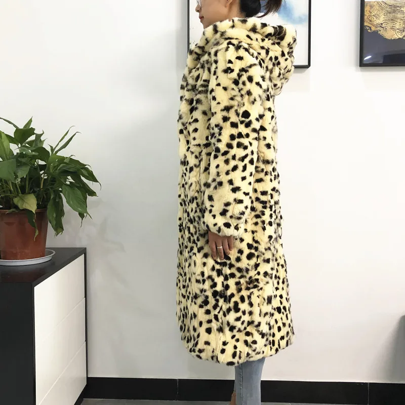 Hot Sell Natural Rex Rabbit Fur Winter Woman Coats Long Fashion Genuine Fur Coats Women Real Rex Rabbit Fur Coat Warm