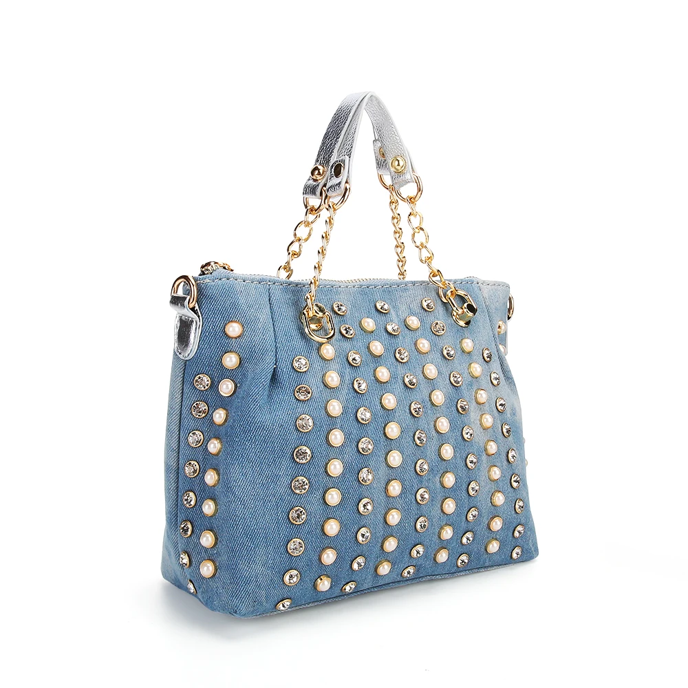 KISS KAREN Роскошные для женщин кошелек мода джинсовые сумки Diamond Studs повседневное Tote
