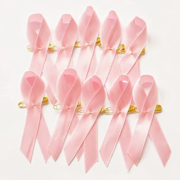 

Wholesale 1000pcs/lot Pink Breast Cancer Awareness Ribbon Bow with Gold Safty Pin Free Shipping