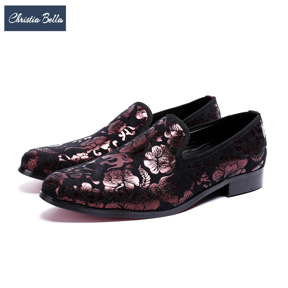 

Christia Bella New Vintage Floral Men Dress Shoes Wedding Party Men Loafers Fashion Smoking Slippers Italian Slip on Flats Shoes