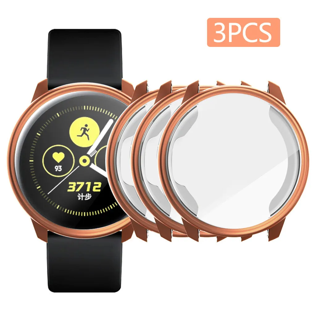 Rose Gold Модные спортивные Прочные часы, чехлы для samsung Active Watch, 3 шт., гальванический прозрачный чехол из ТПУ с пленкой, легко снимается - Цвет: Rose Gold