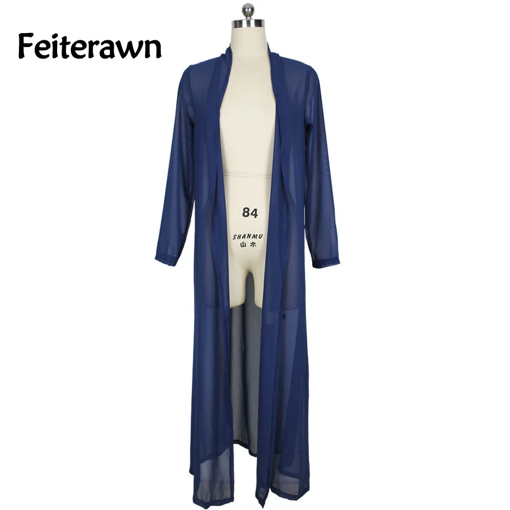 Feiterawn 2018 Лето Для женщин пикантные элегантный синий шифон длинная блузка