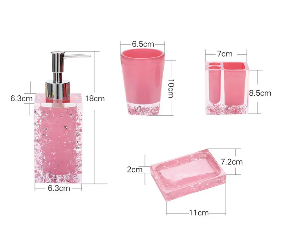 5pcs Bathroom Accessories Set Crystal Ice Flower Transparent Acrylic Soap Dish Dispenser Toothbrush Holder Tumbler Wash Kit | Дом и сад
