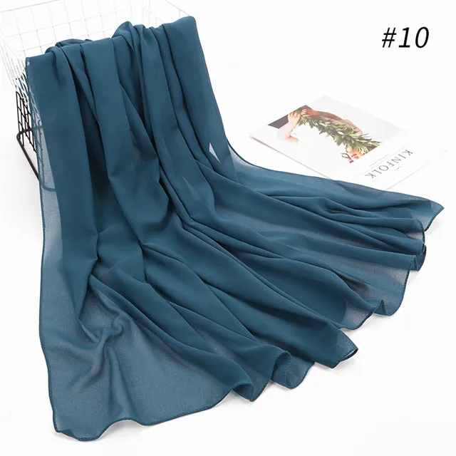 color 10 1 шт.,, шифоновый шарф, шали большого размера 180*85 см, два лица, однотонный, цветной хиджаб кашне в мусульманском стиле/шарф, 22 цвета - Цвет: color 10