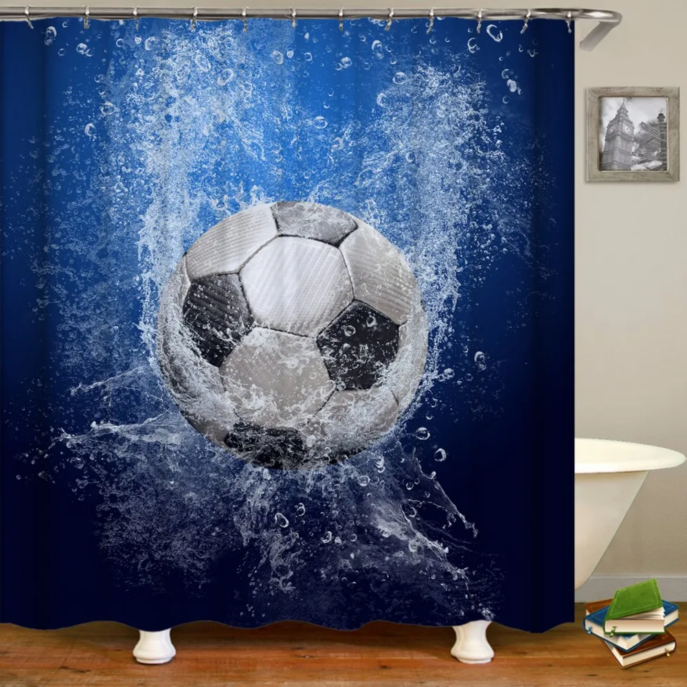 

Water football Waterproof Shower Curtain Octopus Home Bathroom Curtains with 12Hooks Polyester Fabric Bath Curtain