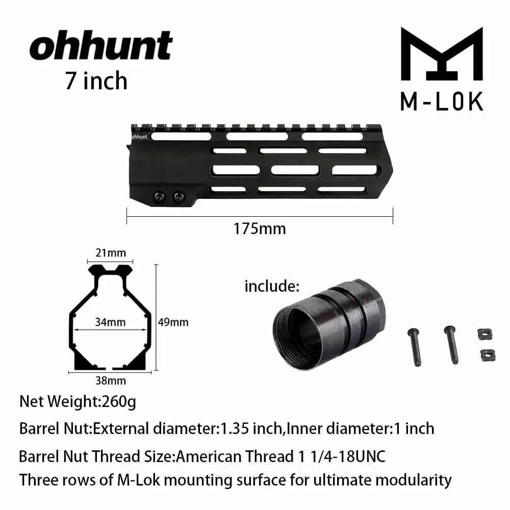 MLOK " 9" 1" 12" 13," 15" 1" AR15 поплавок M-LOK Handguard Пикатинни тонкий стиль стальной бочонок гайка для прицела - Цвет: 7 inch