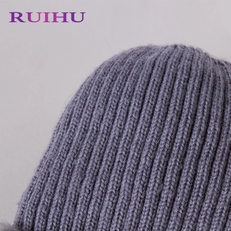 Ruihu Для женщин кролика рекс + лиса Мех шапка женская Натуральная зима шапки