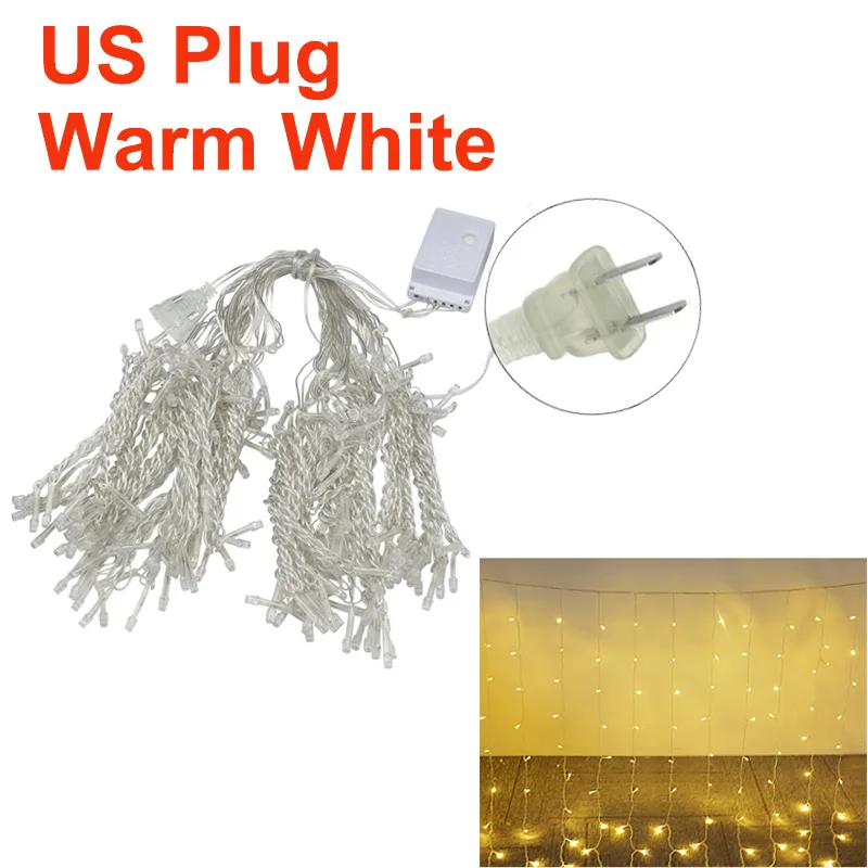 Warm White US Plug Спальня СВЕТОДИОДНЫЙ занавес аксессуары 2x2 м/3x1 м/3x2 м/3x3 м занавеска светодиодная гирлянда для гостиной вечерние свадебные Декоративная гирлянда - Цвет: Warm White US Plug