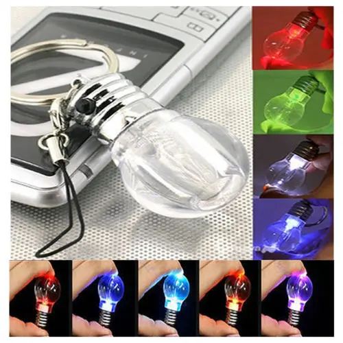 

Mini LED Flashlight Light Bulb Rainbow Colors Keychain Key Ring Lamp Torch Gift