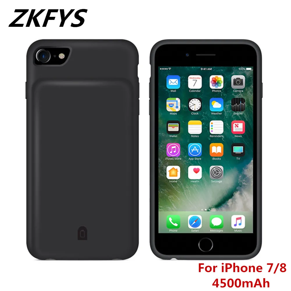 Чехол для внешнего аккумулятора ZKFYS 4500 мАч iPhone 7 8 чехол мягкий силиконовый