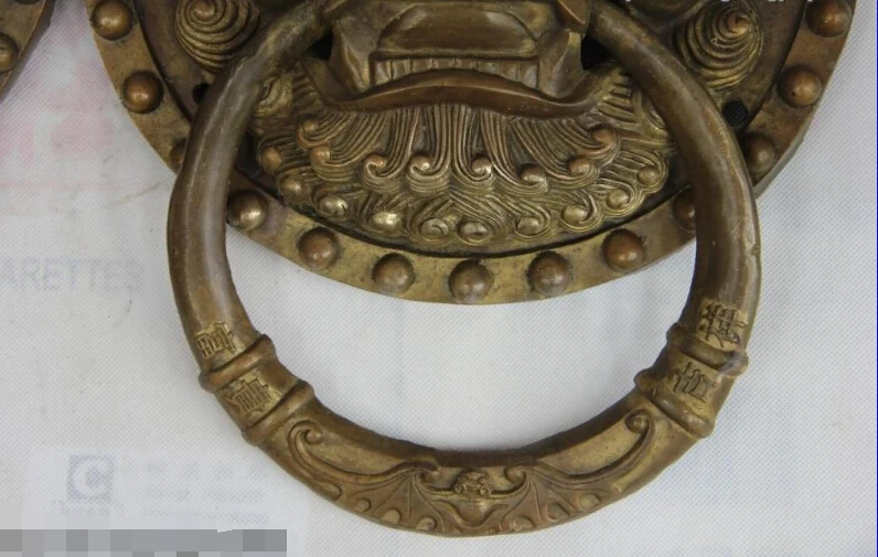 Chinese bronze Copper Foo Dog Guardian Lion Tiger Head Door handle Knocker Pair | Дом и сад