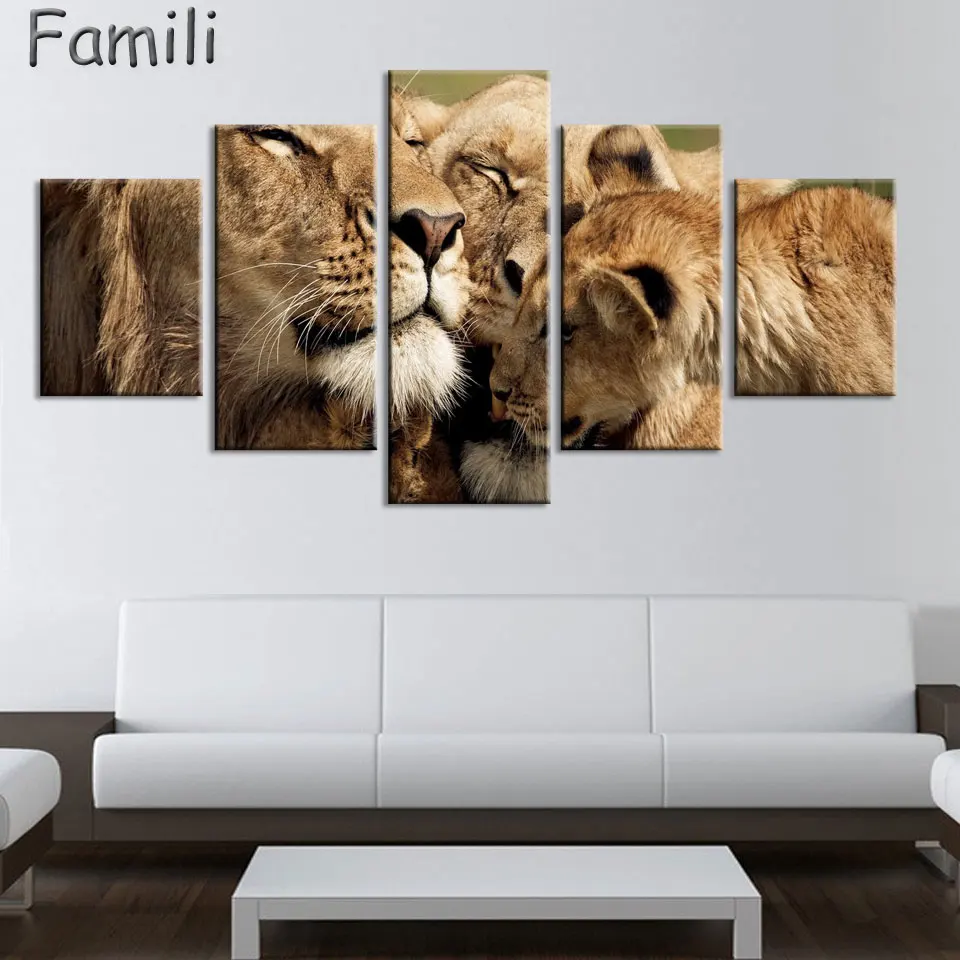 5 панелей Холст Картина животное лев картина Moder украшение дома для гостиной