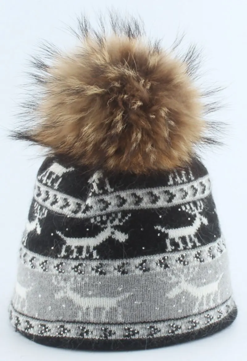 Ангольская шерстяная теплая вязаная шапка жаккардовые плетеные шапочки с