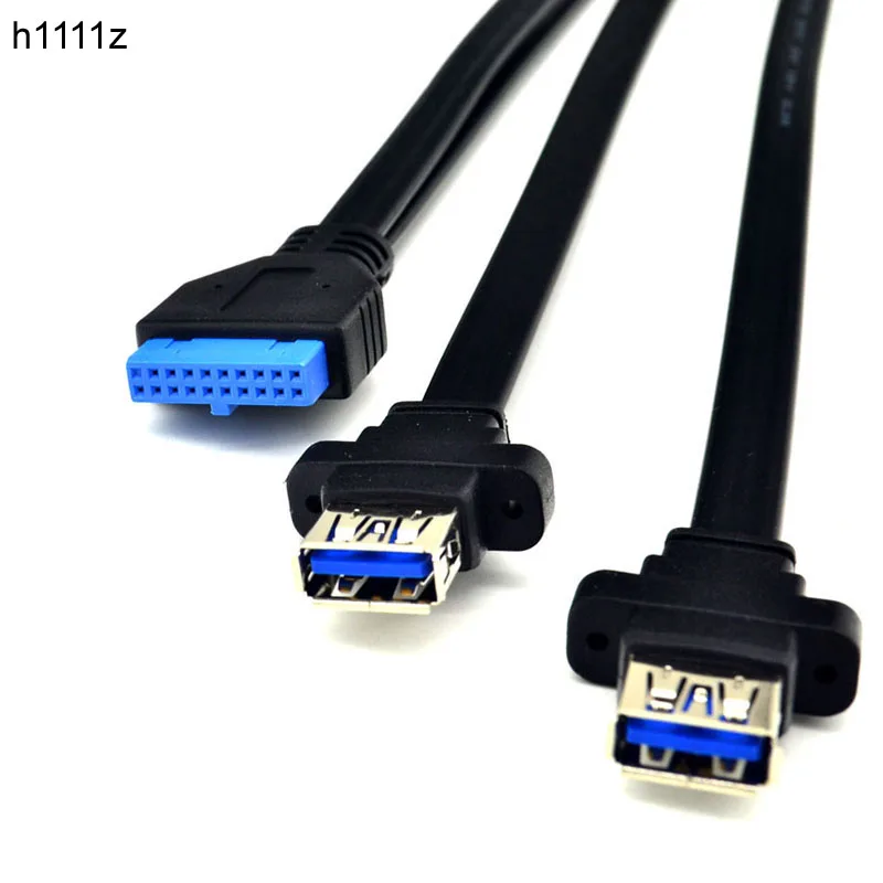 USB 3.0 Cable USB HUB 2x USB 3.0 Male to Female 19Pin Header USB3.0 Extension Cable with Screw Panel Mount for Desktops Computer