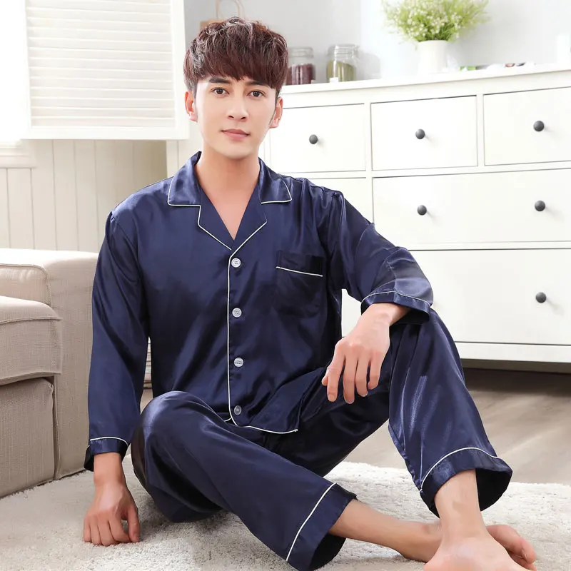 2017 Весна и лето для влюбленных Шелковая пижама с длинным рукавом мужской