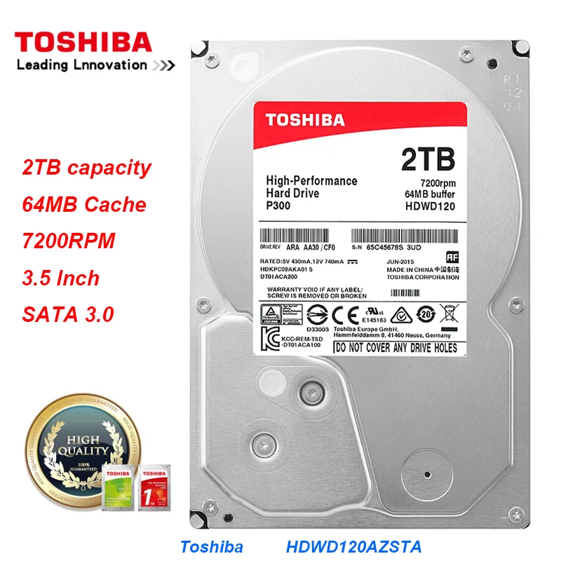 Original Toshiba HDWD120AZSTA 2TB 3.5" Internal HDD SATA 3.0 7200RPM 64 MB Cache P300 Series Hard Drive Disk for Desktop PC