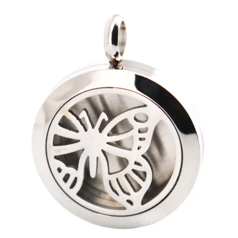 Серебряная бабочка 25 мм Ароматерапия Эфирные масла ожерелье из нержавеющей