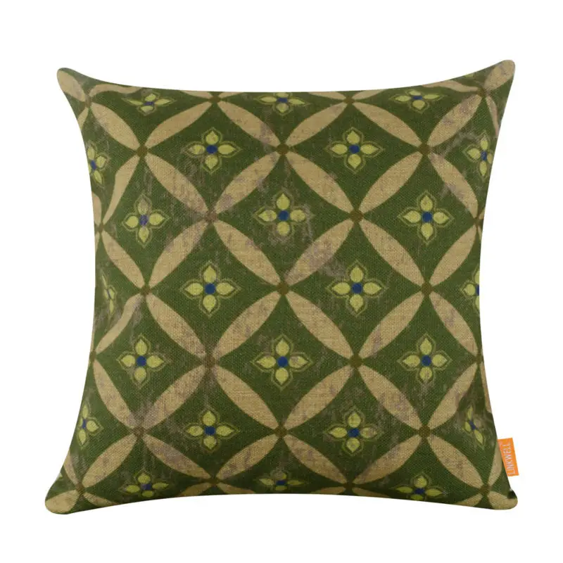 LINKWELL 45x45 см винтажные зеленые геометрические круглые формы икат мешковины
