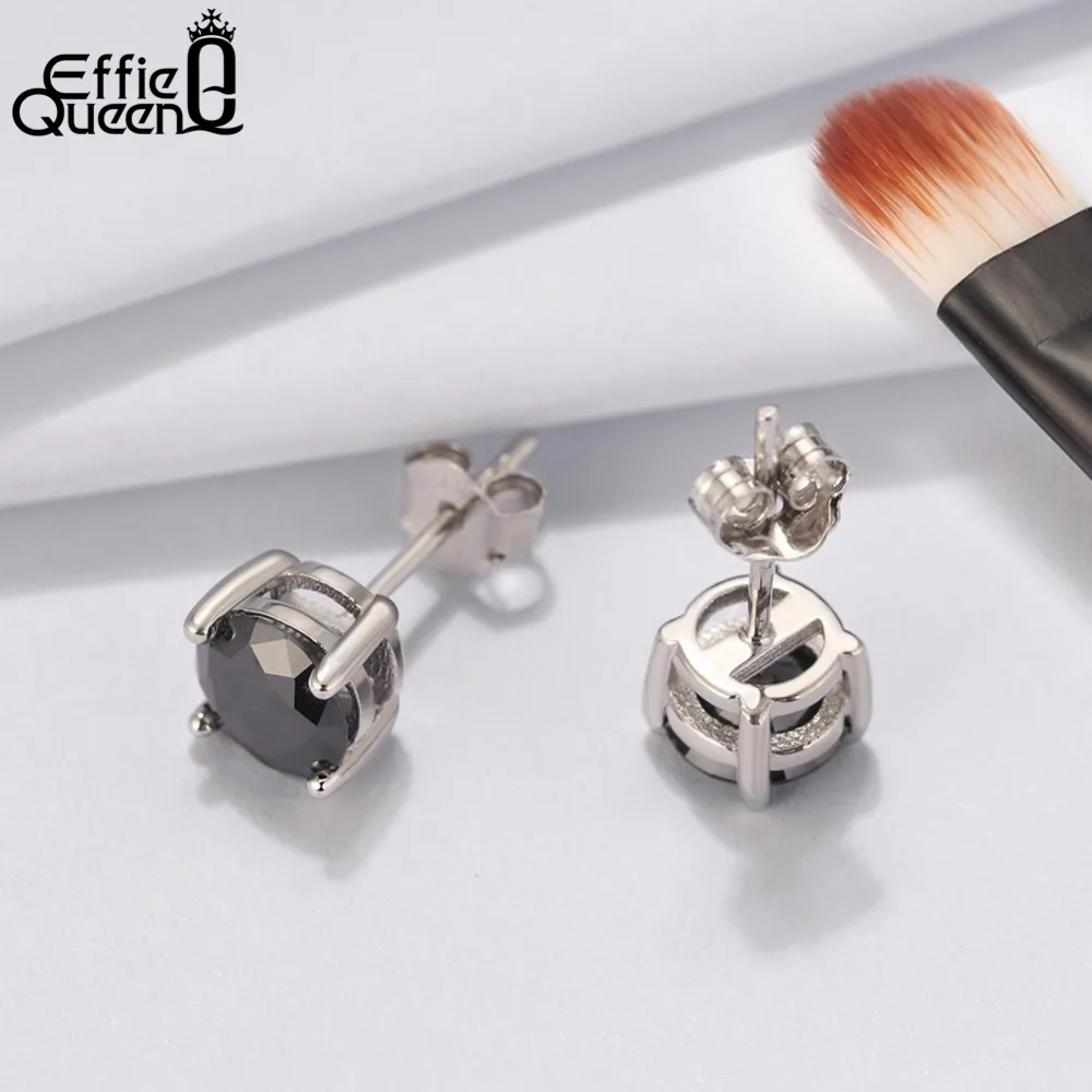Effie Queen трендовые черные серьги гвоздики из фианита ААА геометрические с