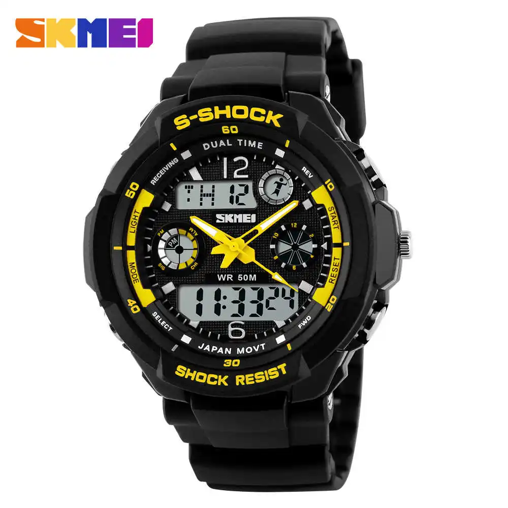 Yellow SKMEI детские спортивные часы, цифровые часы для мужчин, светодиодный, для мальчиков и девочек, водонепроницаемые наручные часы, многофункциональные, для улицы, часы Relogio Masculino - Цвет: Yellow