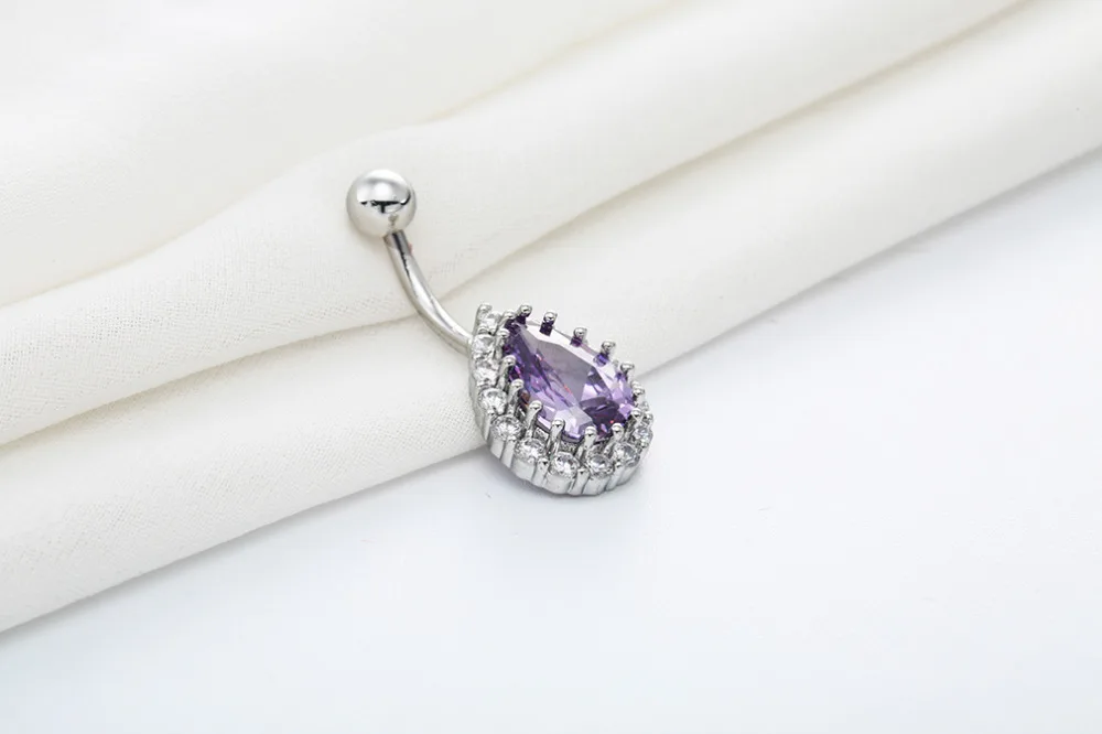 Kinitial кубического циркония кольцо Фиолетовый капли воды для пирсинга из