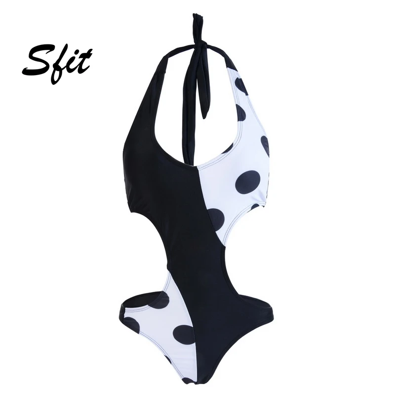 Sfit лето 2019 сексуальное сиамское бикини в горошек купальник с лямкой на шее