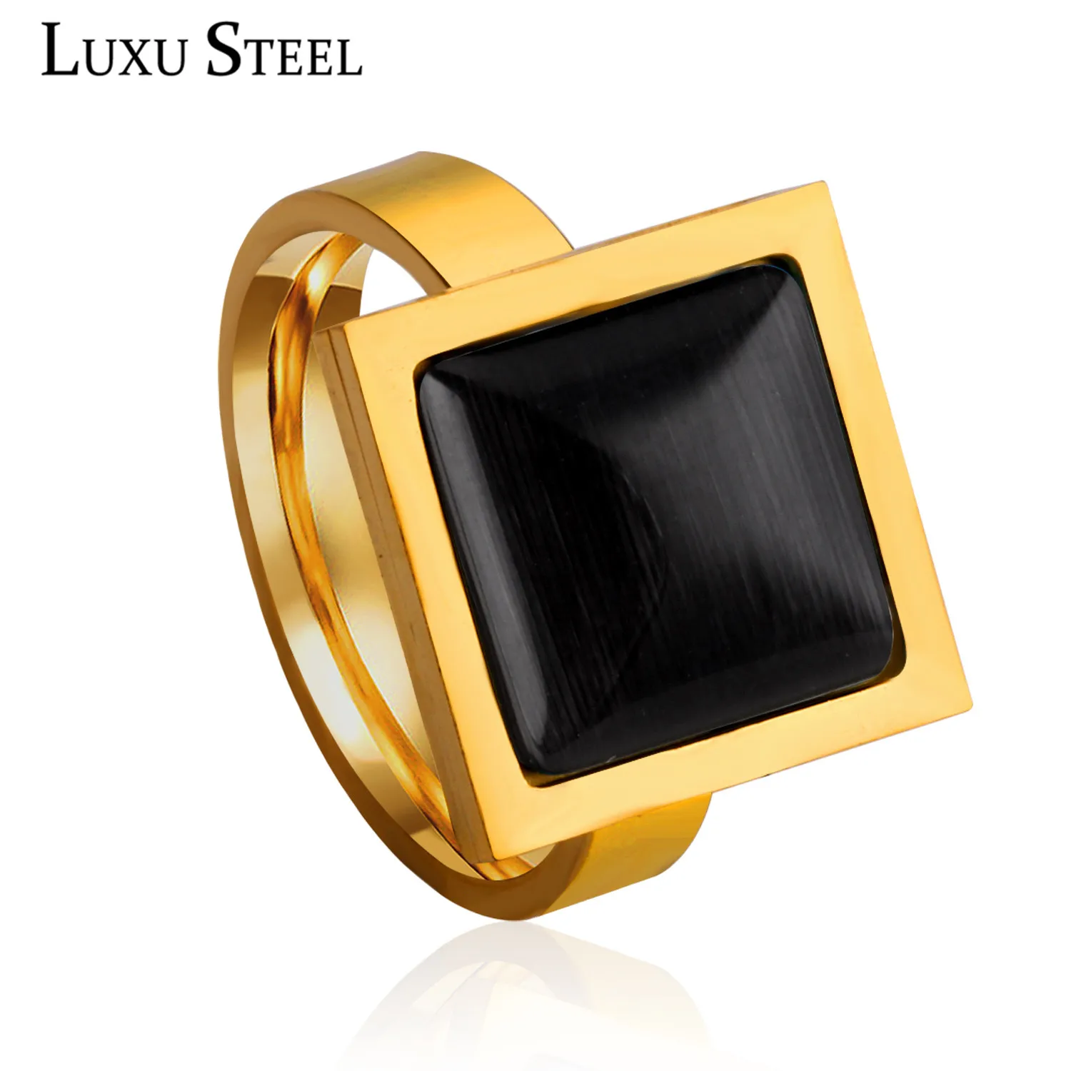 Женские и мужские кольца с черным опалом LUXUSTEEL Stainlesss стильные вечерние