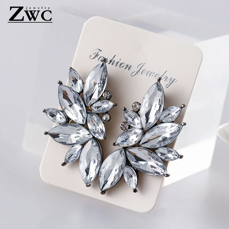 White ZWC трендовые брендовые серьги-капли с опаловым камнем, новинка, брендовые элегантные серьги для женщин, модные элегантные геометрические серьги с кристаллами, ювелирные изделия - Окраска металла: White