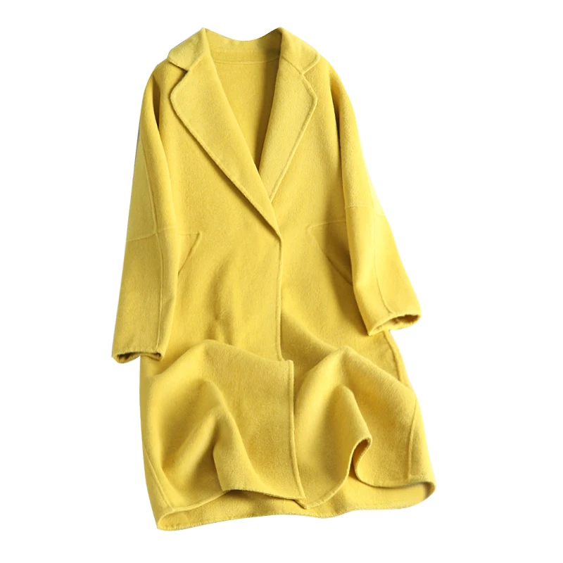 

QSC 100% Wool good quality plus size coat women new cashmere overcoat middle long anti-season suit collar Korean loose jacket