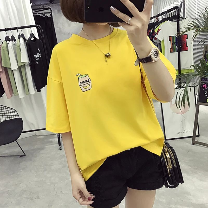 Летние новые милые напитки Бутылка вышивка женские топы с коротким рукавом