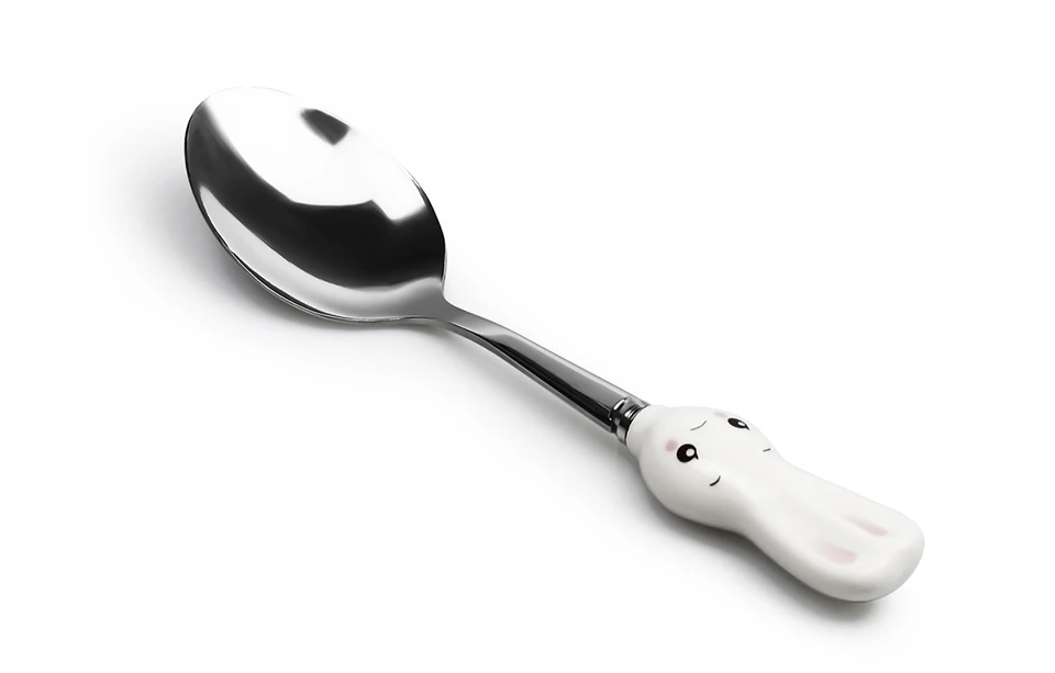 1pc rabbit spoon Креативный кролик с морковкой мультфильм столовая посуда набор детский обеденный из нержавеющей стали вилка ложки десерт набор посуды для детей детские блюда - Цвет: 1pc rabbit spoon
