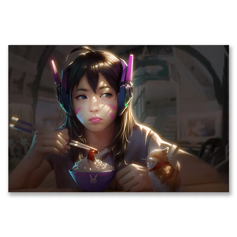 Overwatchs d. va плакат аниме Шелковые Плакаты d. va настенные художественные принты для спальни бескаркасные картины Overwatchs