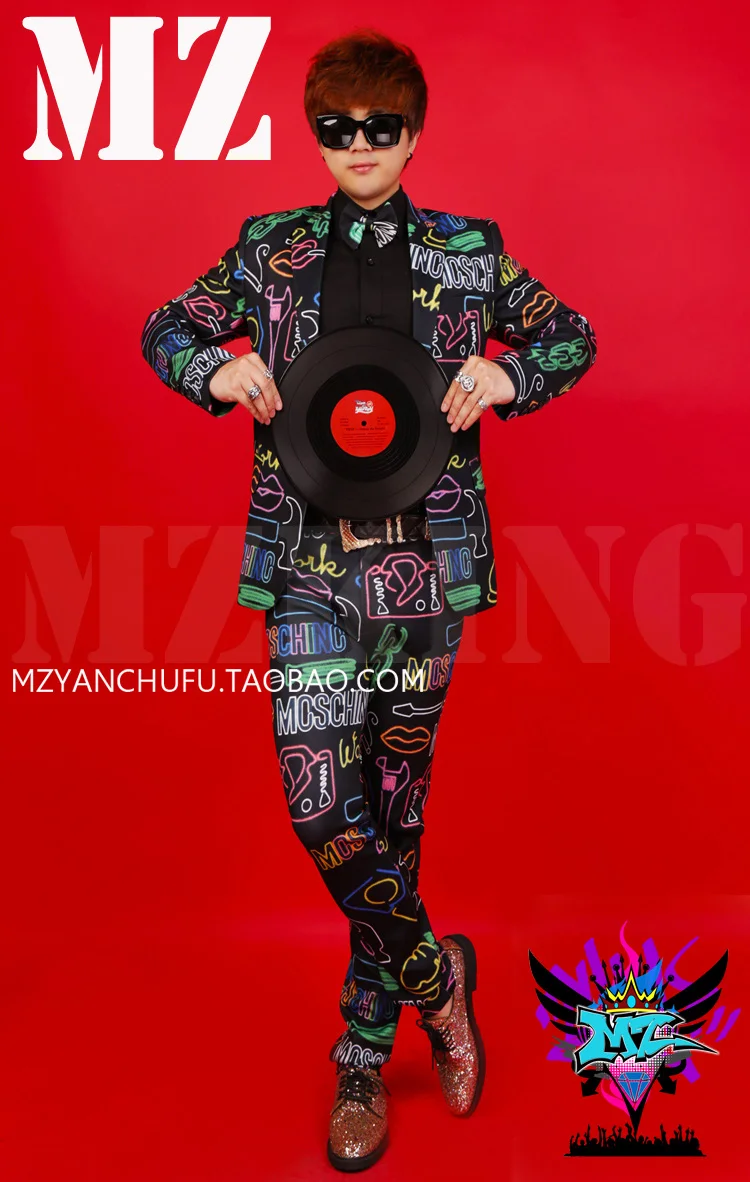 Оригинальный костюм Go-Go мужской певец костюмы хип хоп красочный Неон DJGD бар