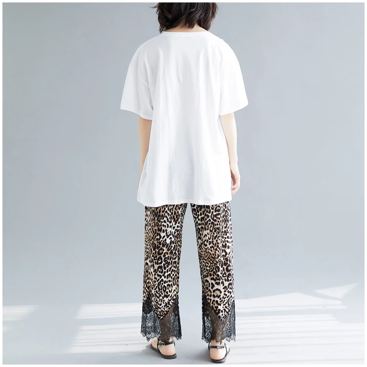 2019 Summer Fashion Streetwear Lace Patchwork Leopard Pants Women Casual | Женская одежда